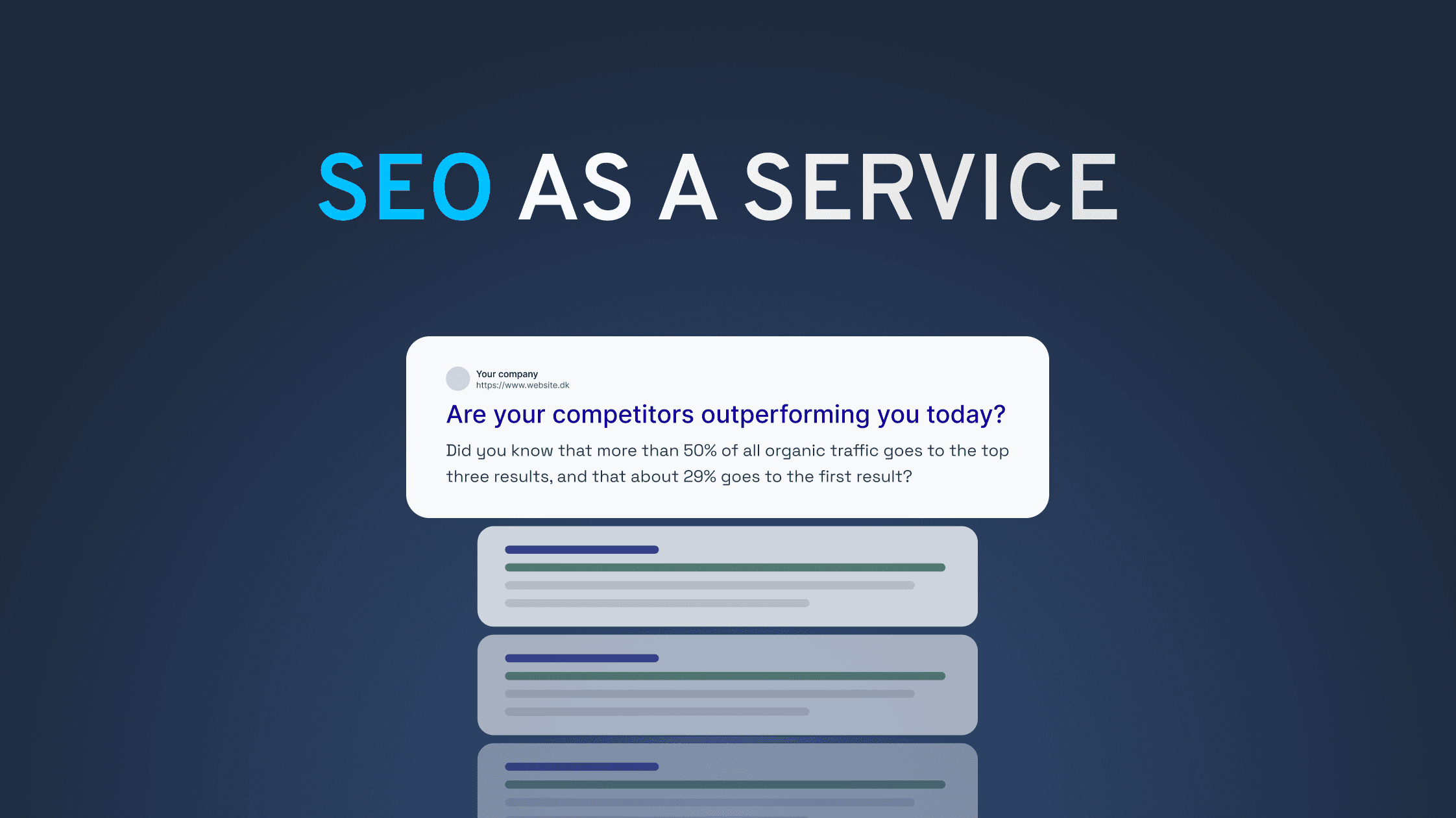 rubrik "Seo as a service", under visas ett sökresultat där det står "Are your competitors outperforming you today?"