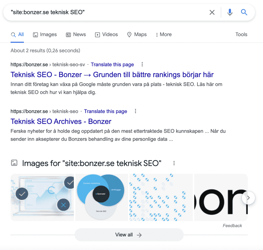 googles sökresultat teknisk SEO