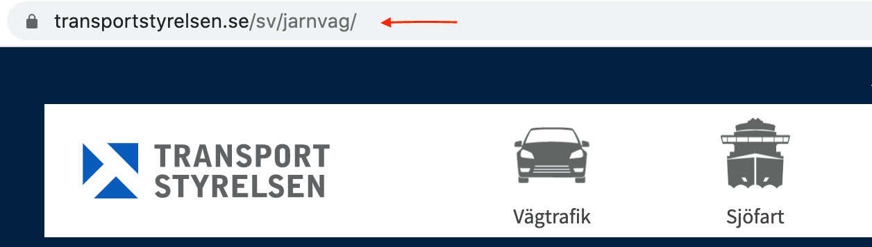Visar transport styrelsens hemsidan och URL