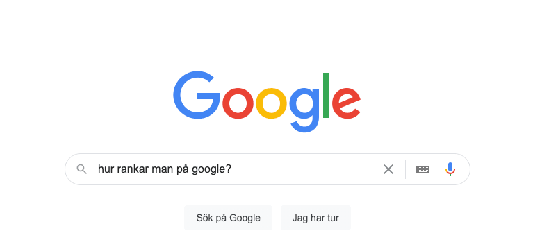 Googles sökmotor där man söker på "hur rankar man på Google?"