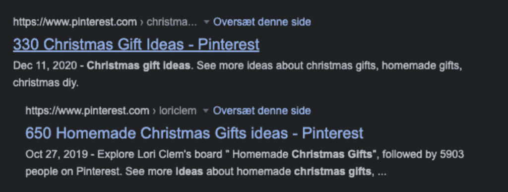 skärmdump från googles sökresultat "303 christmas Gift Ideas