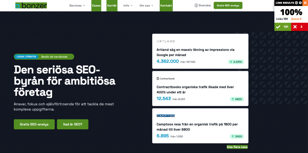 Visar Bonzers hemsida