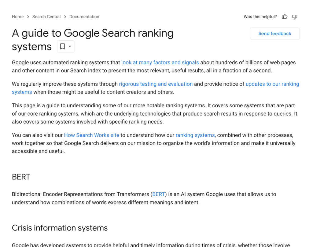 A guide to google search ranking system