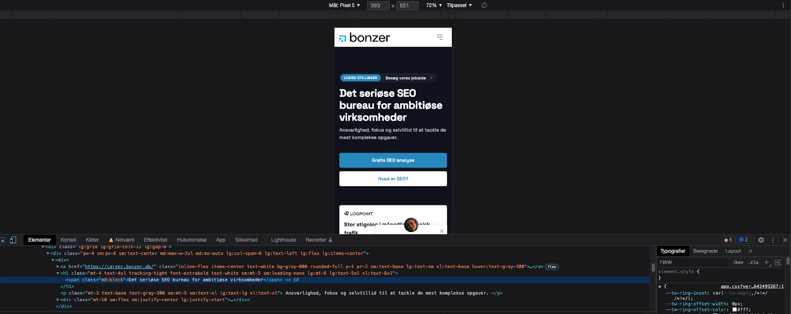 En liten bild på Bonzers hemsida och under finns kodning