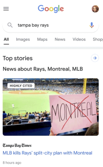 Top stories på en googling på "tampa  bay rays"